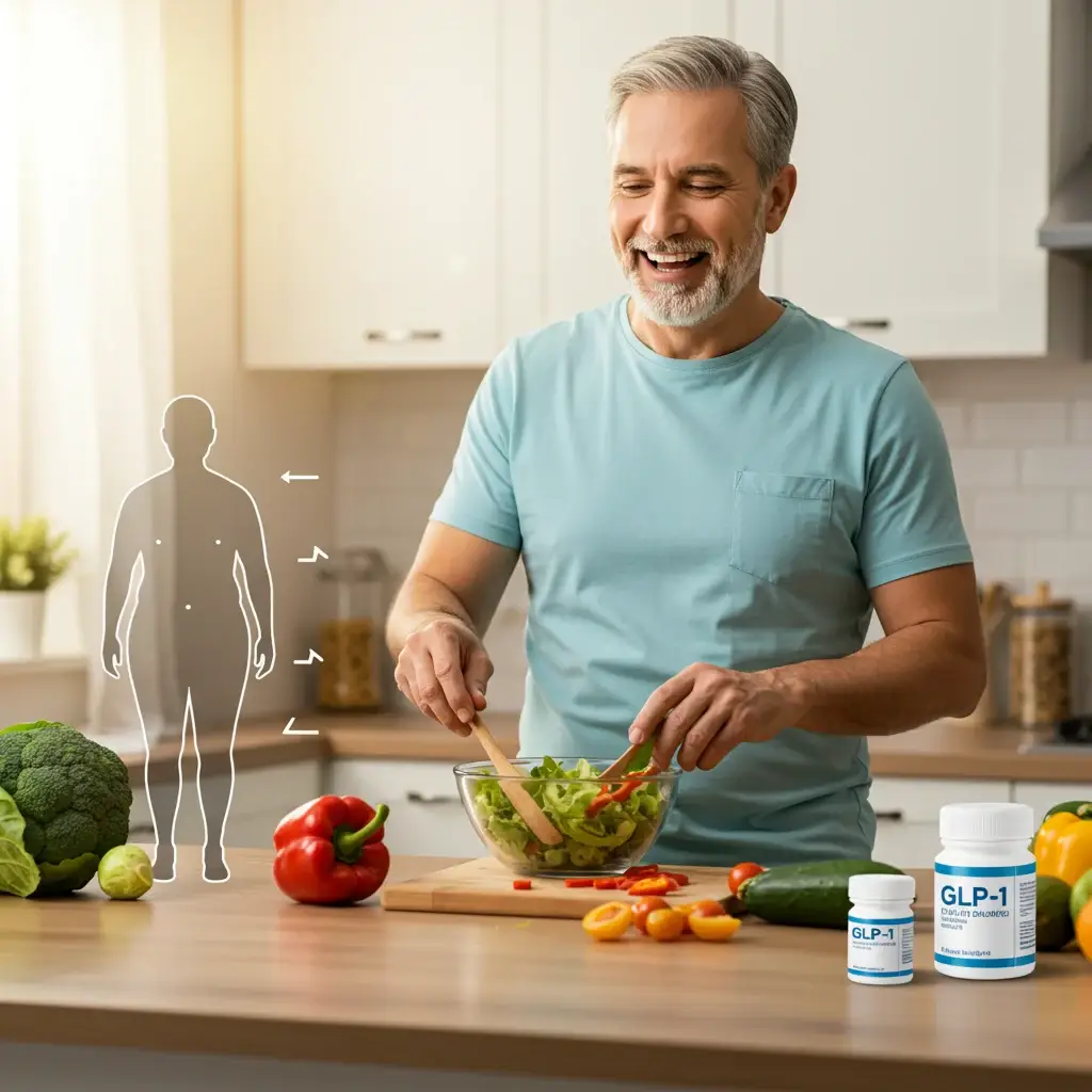 Man eating healthy with the help of GLP-1s