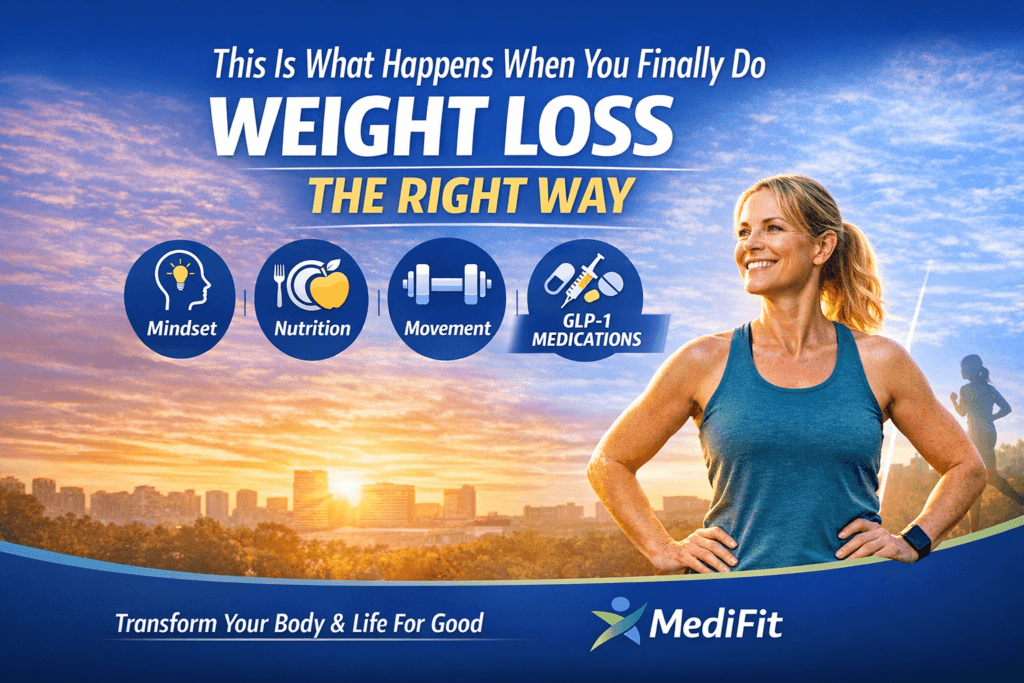 Weight loss the right way with MediFit holistic weight loss program including GLP-1 medications, nutrition, movement, and mindset