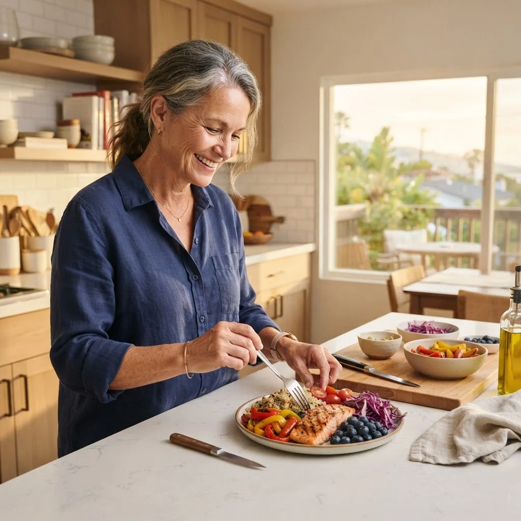Woman preparing a balanced meal as part of personalized nutrition planning